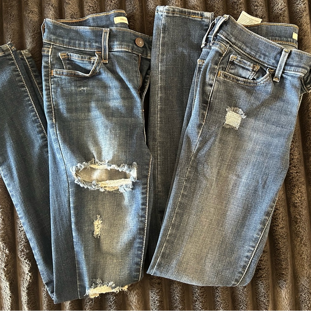 Women’s Distressed Blue Denim Jeans - Classic Mid Wash